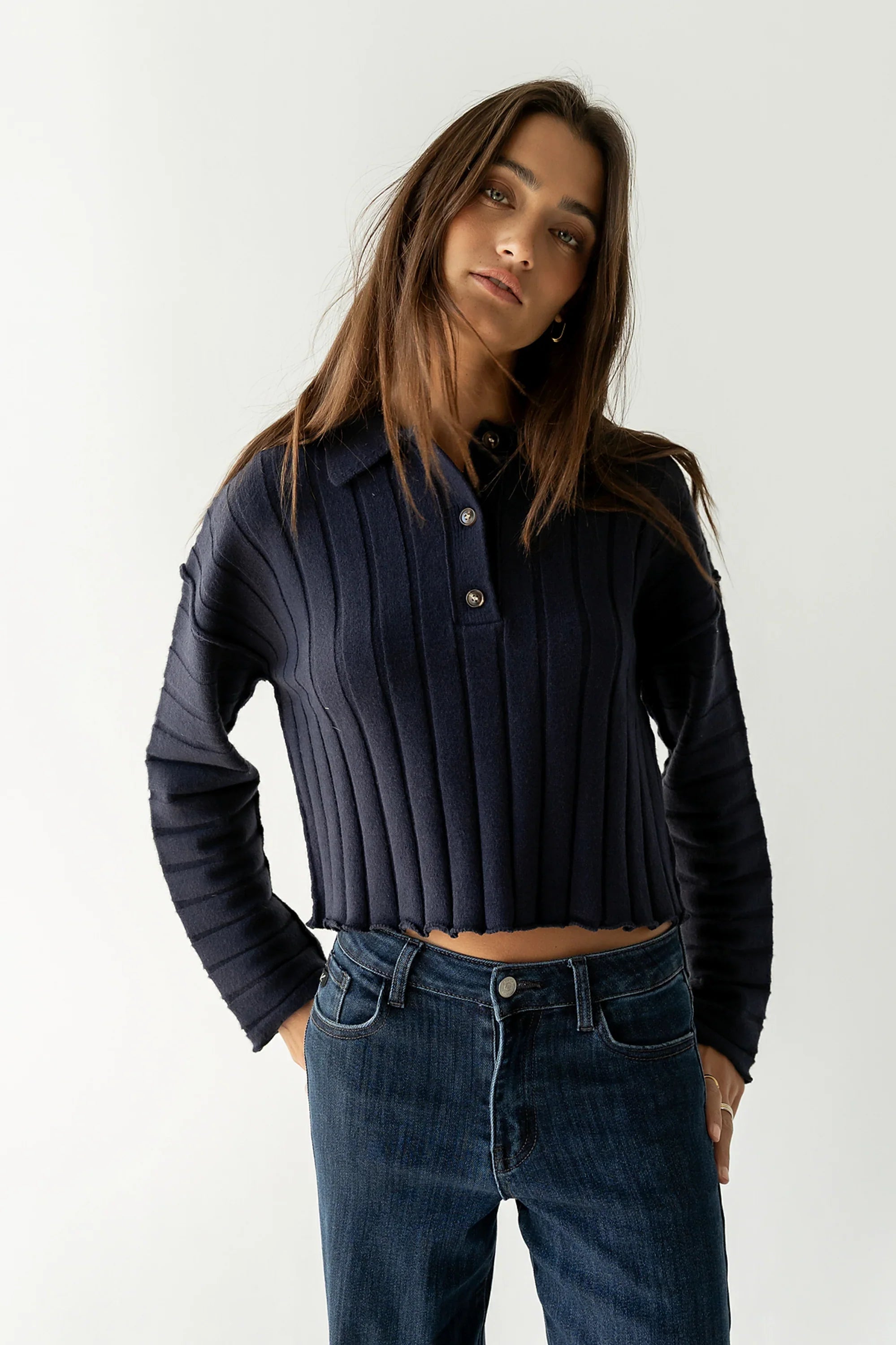 Brandi Collared Sweater in Navy