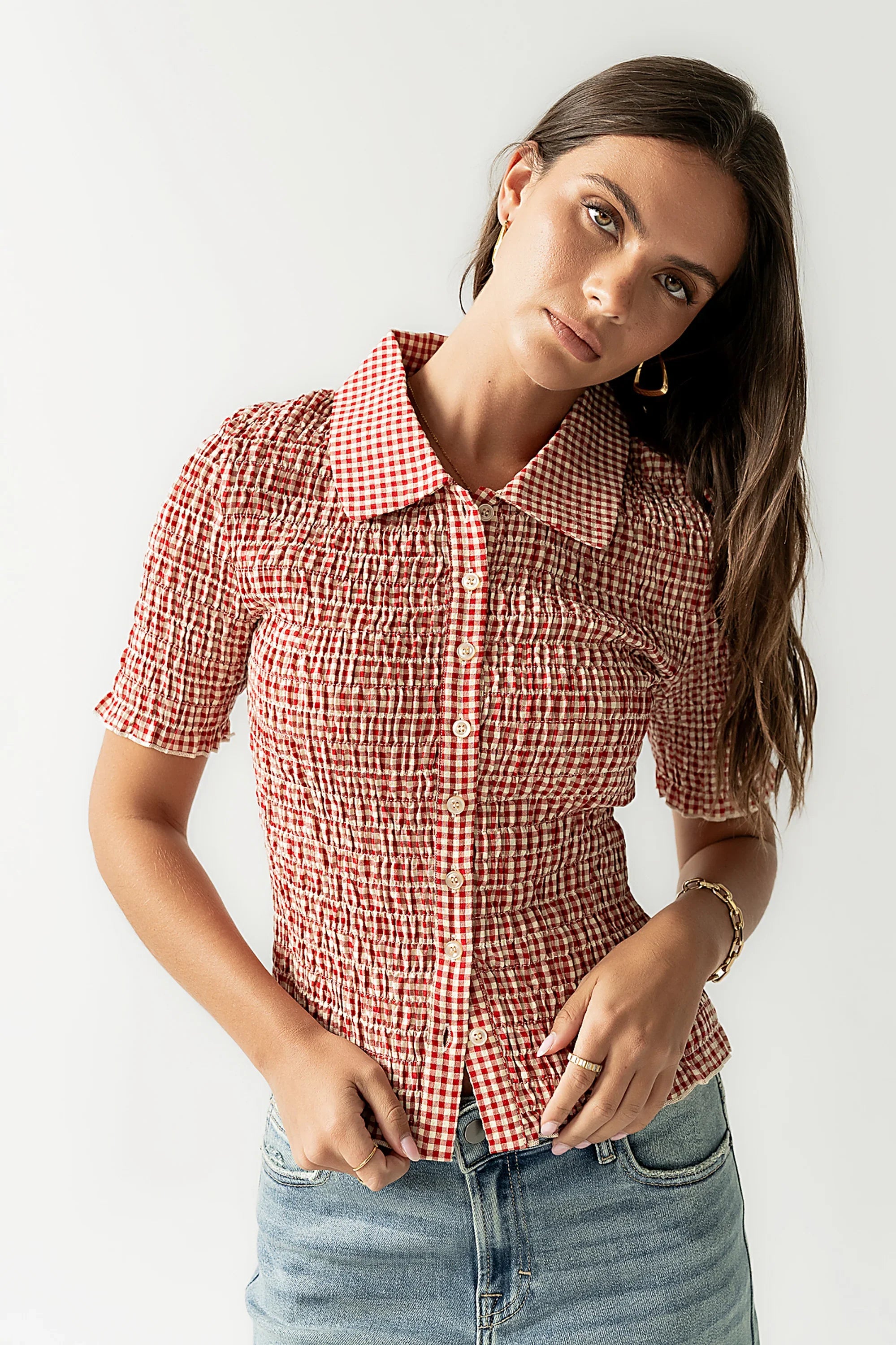 Connie Gingham Blouse in Red FINAL SALE