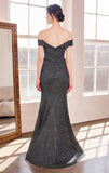 Hollywood Gown Off the Shoulder Glitter Mermaid Dress