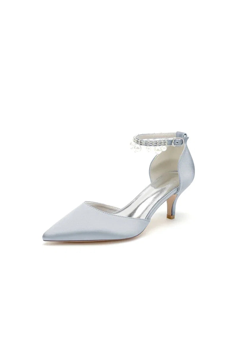 Pointed Toe Pearl Strap Kitten Heels