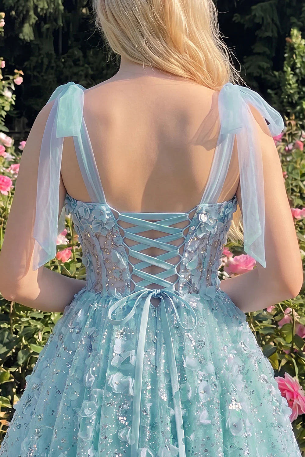 Lilac Sequin A Line Corset Short Homecoming Dress with 3D Flowers