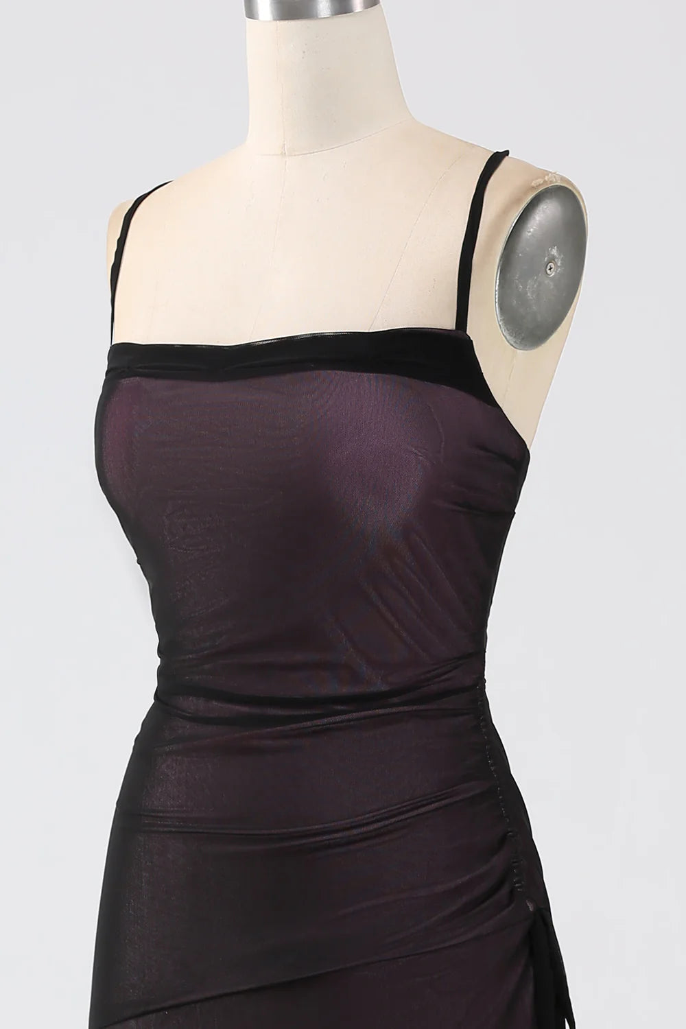 Black Pink Sheath Spaghetti Straps Floor Length Bridesmaid Dress With Elasticity
