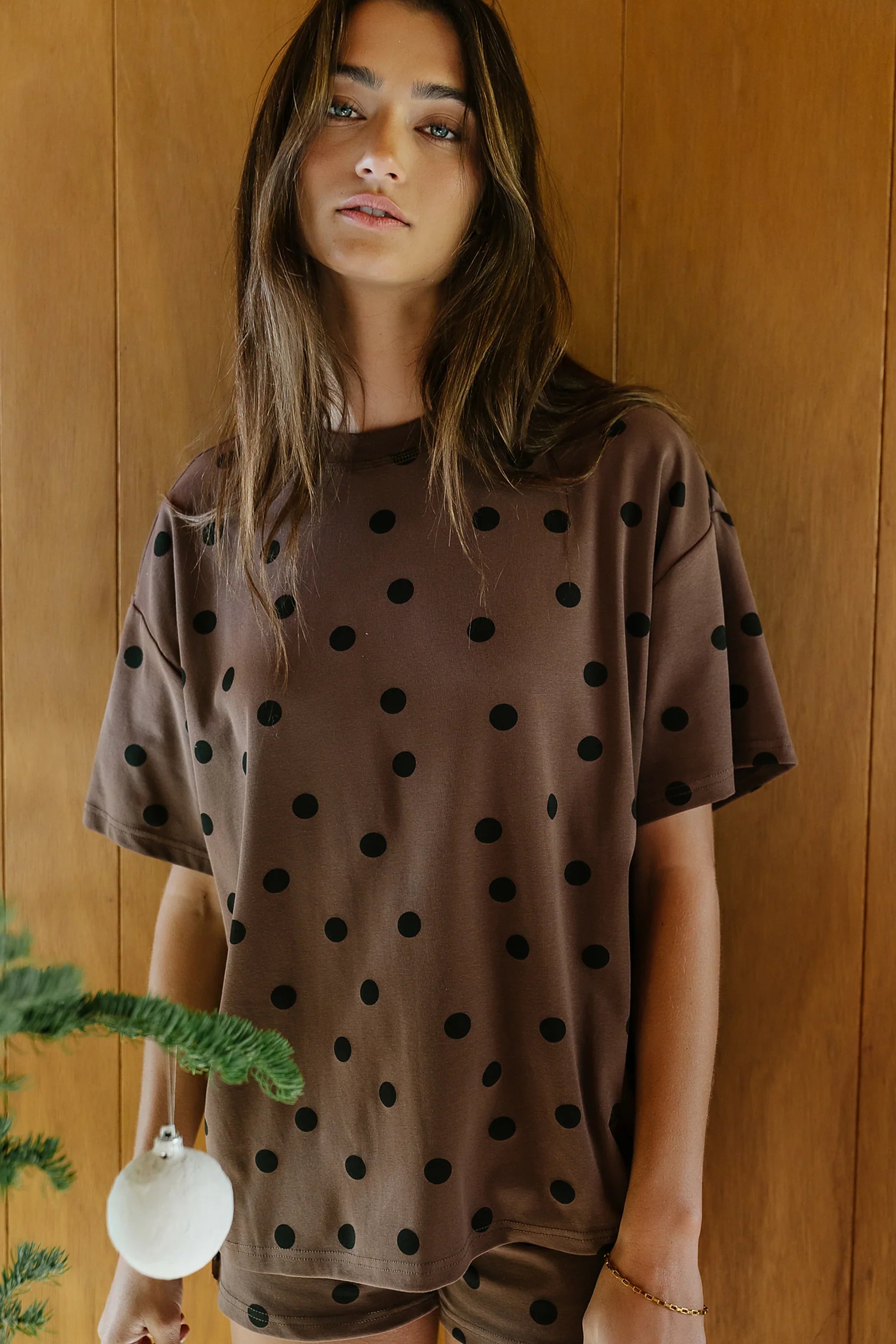 James Polka Dot Tee in Brown FINAL SALE