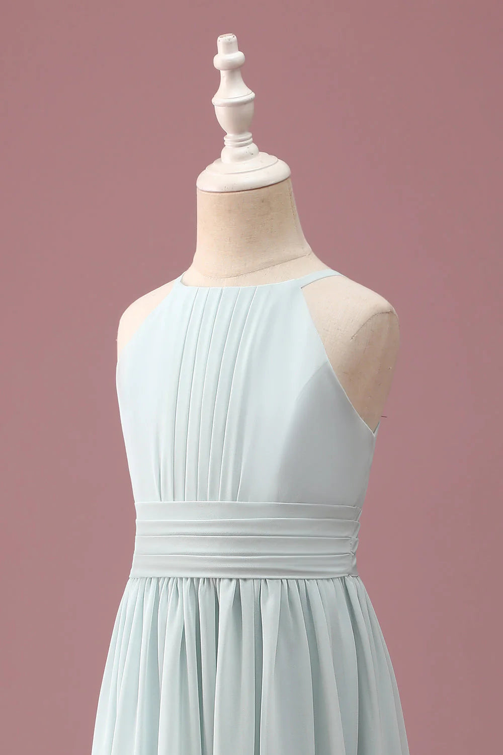 Mint A Line Halter Pleated Long Junior Bridesmaid Dress