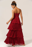 A Line Sweetheart Floor Length Tiered Chiffon Bridesmaid Dress