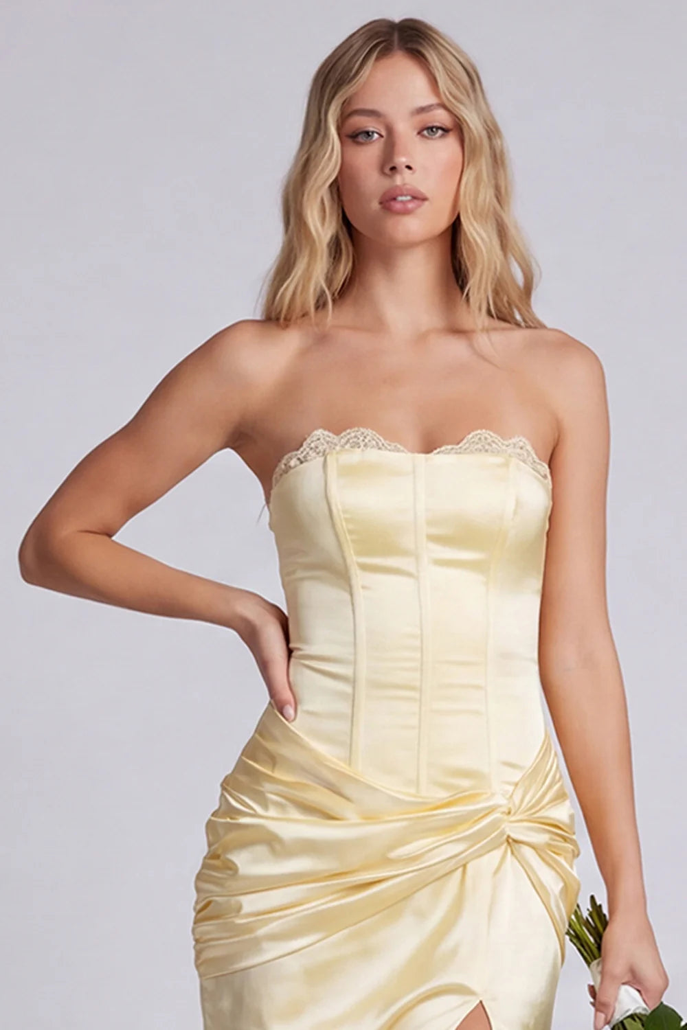 Strapless Daffodil Corset Mermaid Bridesmaid Dress with Slit