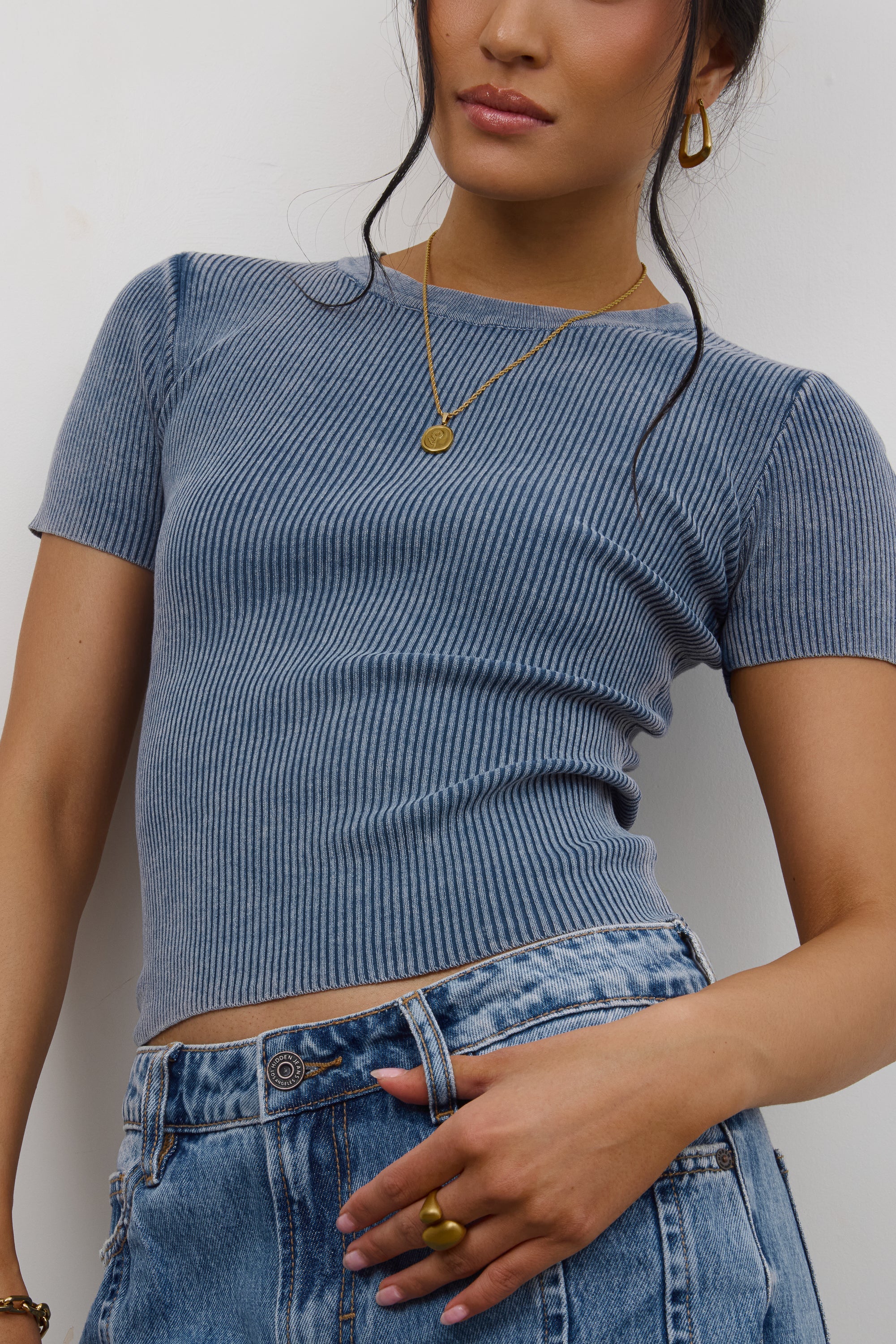 Rome Ribbed Top in Slate Blue