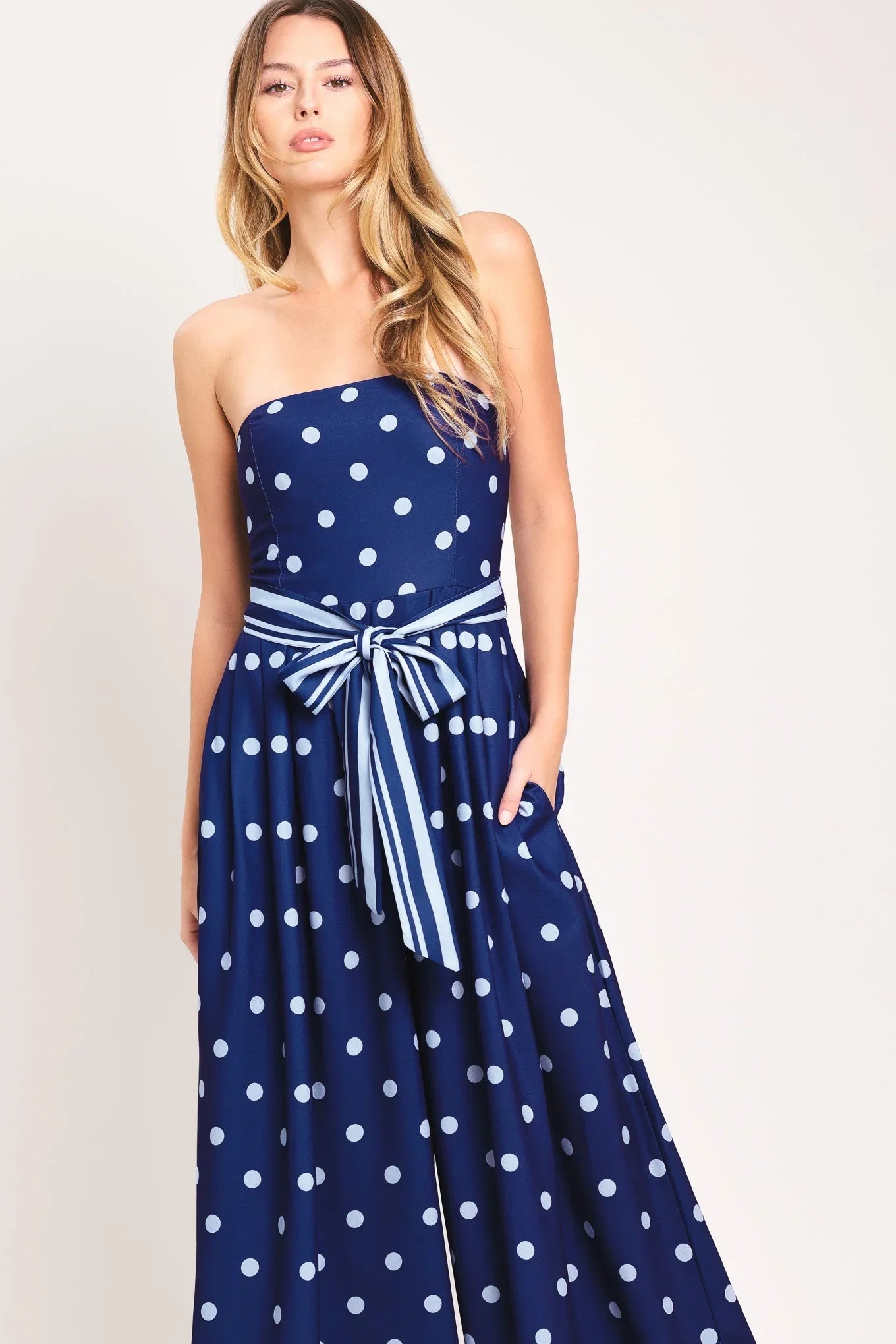 COASTAL SWAY POLKA DOT NAVY JUMPSUIT