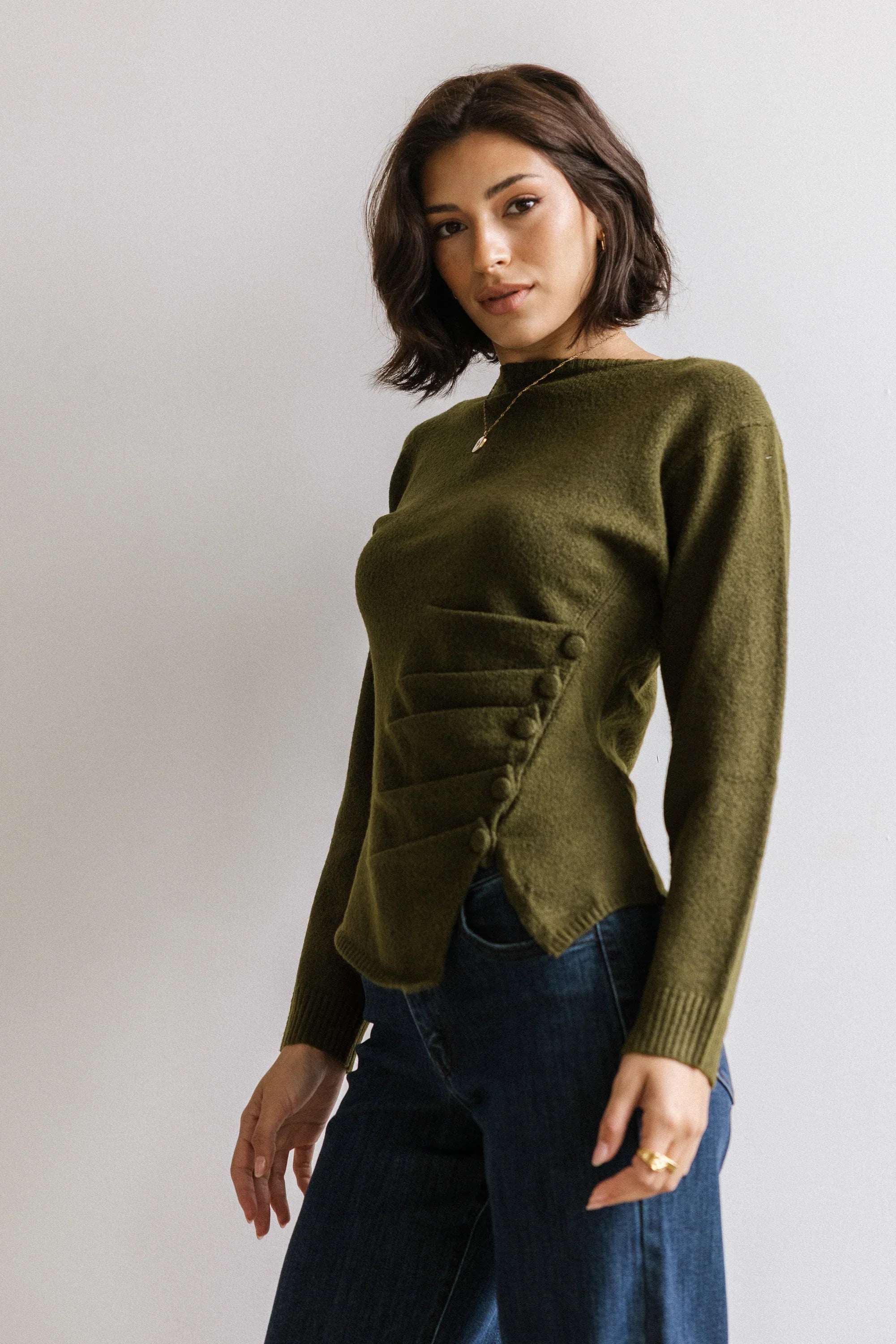 Jerzey Asymmetrical Sweater in Olive FINAL SALE