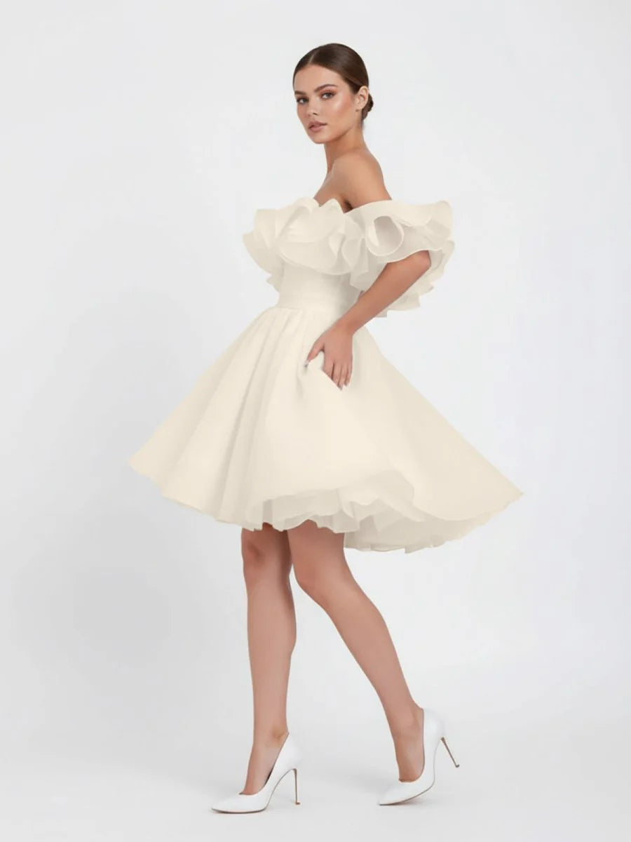 A Line Off The Shoulder Sleeveless Short Mini Organza Wedding Dresses