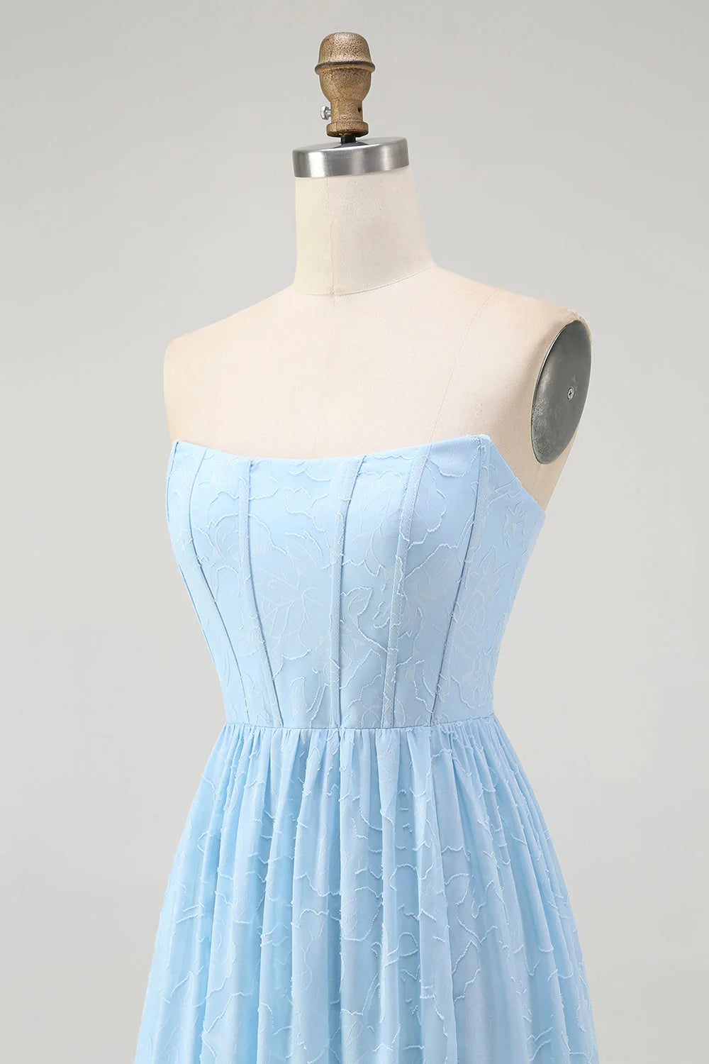 Strapless Sky Blue A Line Corset Midi Dress