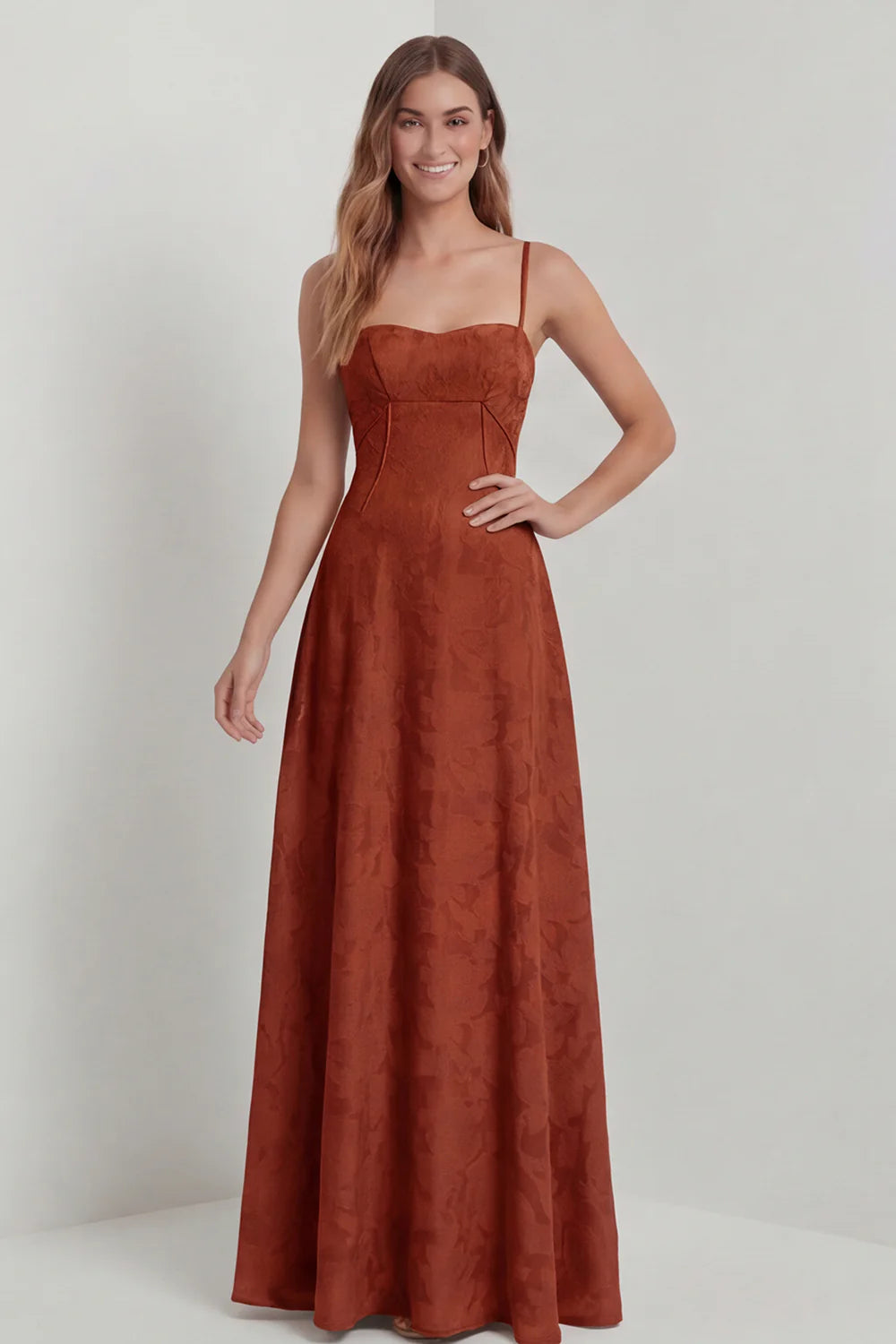 Sage Green A Line Spaghetti Straps Floral Burnout Bridesmaid Dress