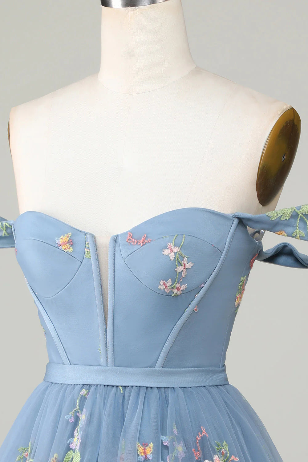 Cute Grey Blue A Line Sweetheart Convertible Short Homecoming Dress with Embroidery