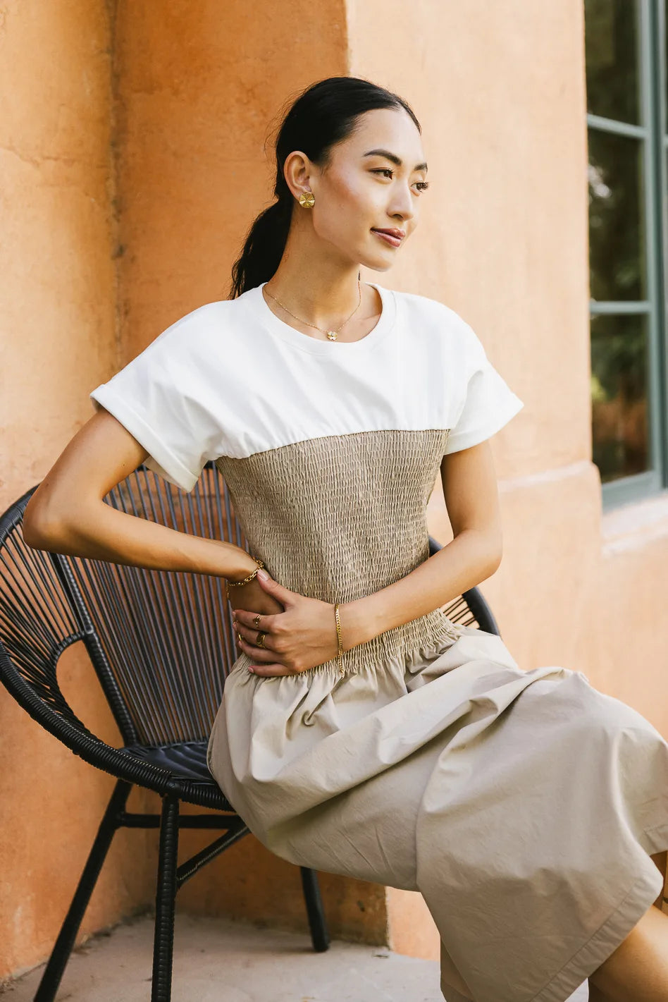 Florence Smocked Midi Dress in Taupe FINAL SALE