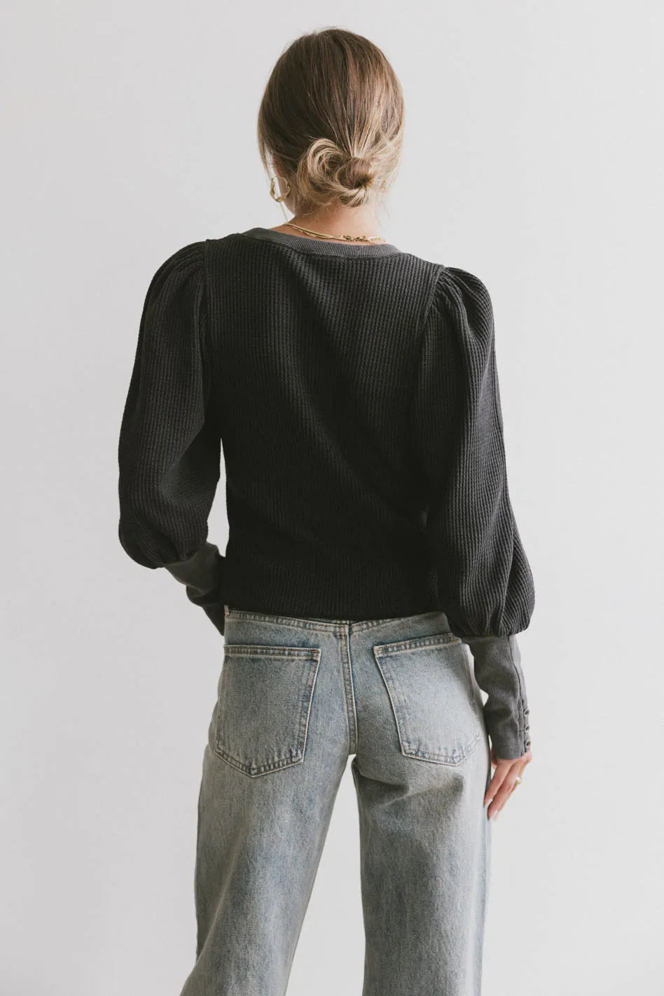 Lettie Waffle Knit Top in Black FINAL SALE