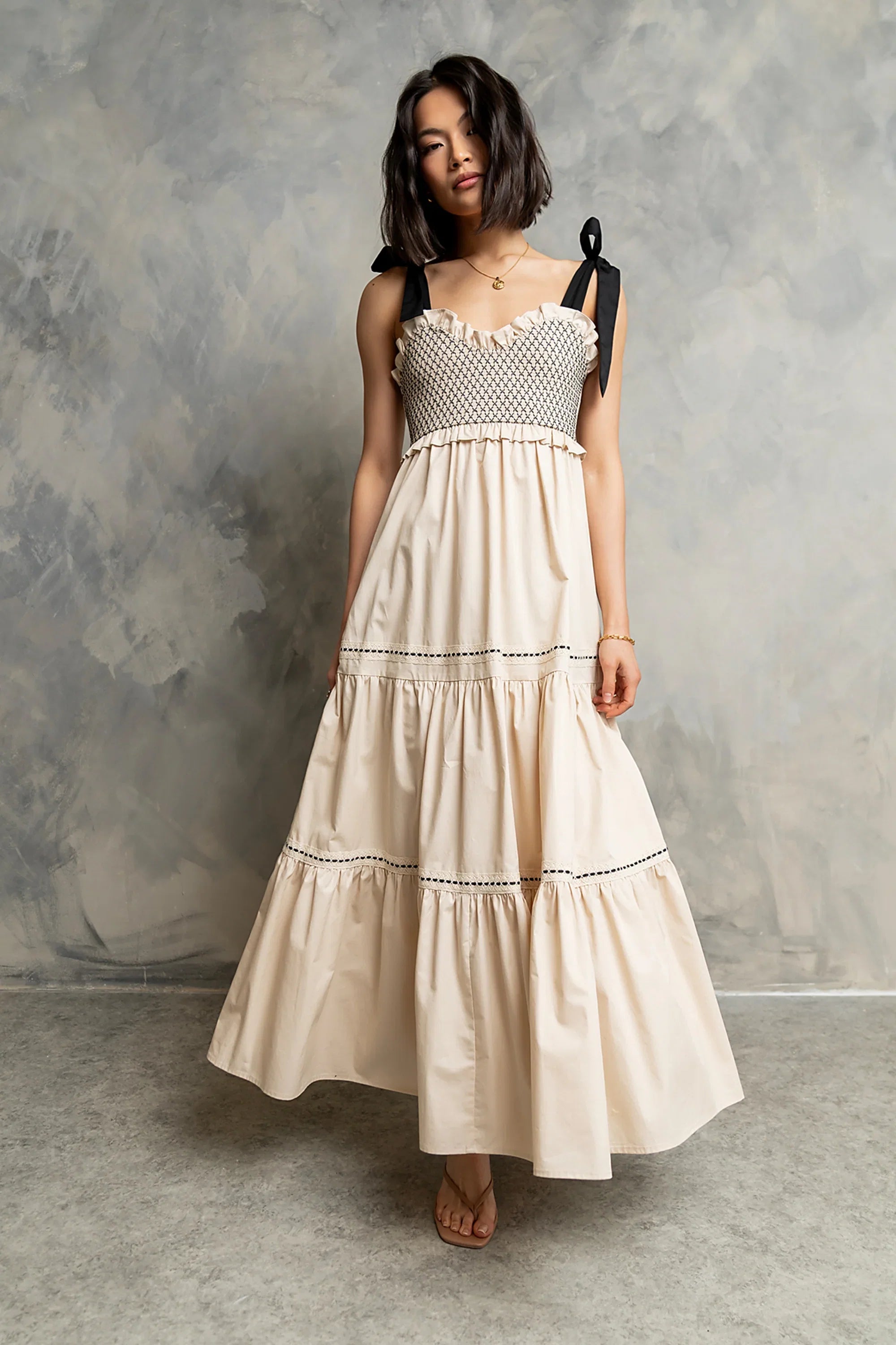 Mollie Tiered Maxi Dress in Ivory