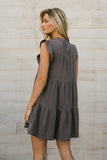 Regina Pleated Mini Dress in Charcoal FINAL SALE