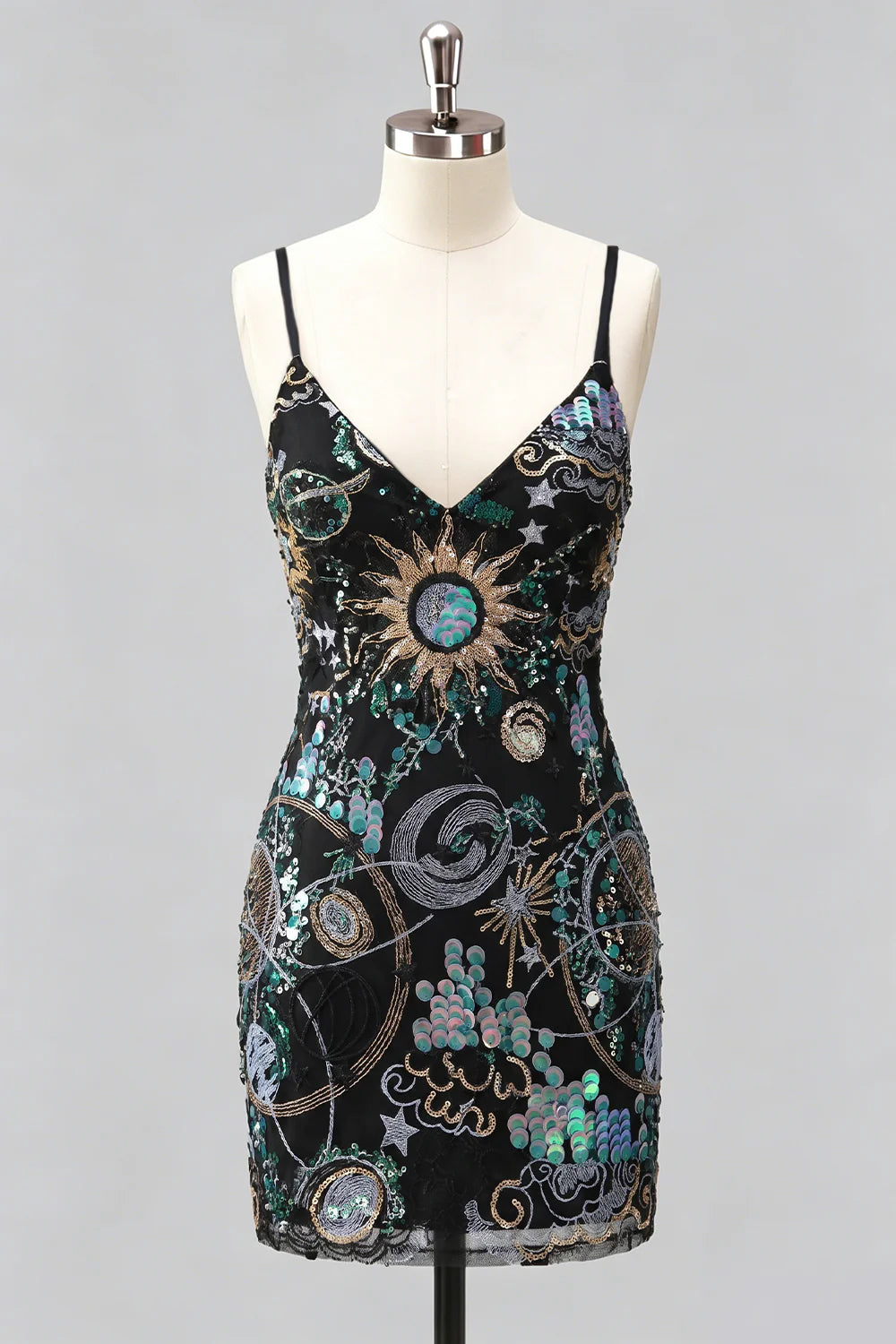 Navy Bodycon Sequin Embroidered Short Homecoming Dress
