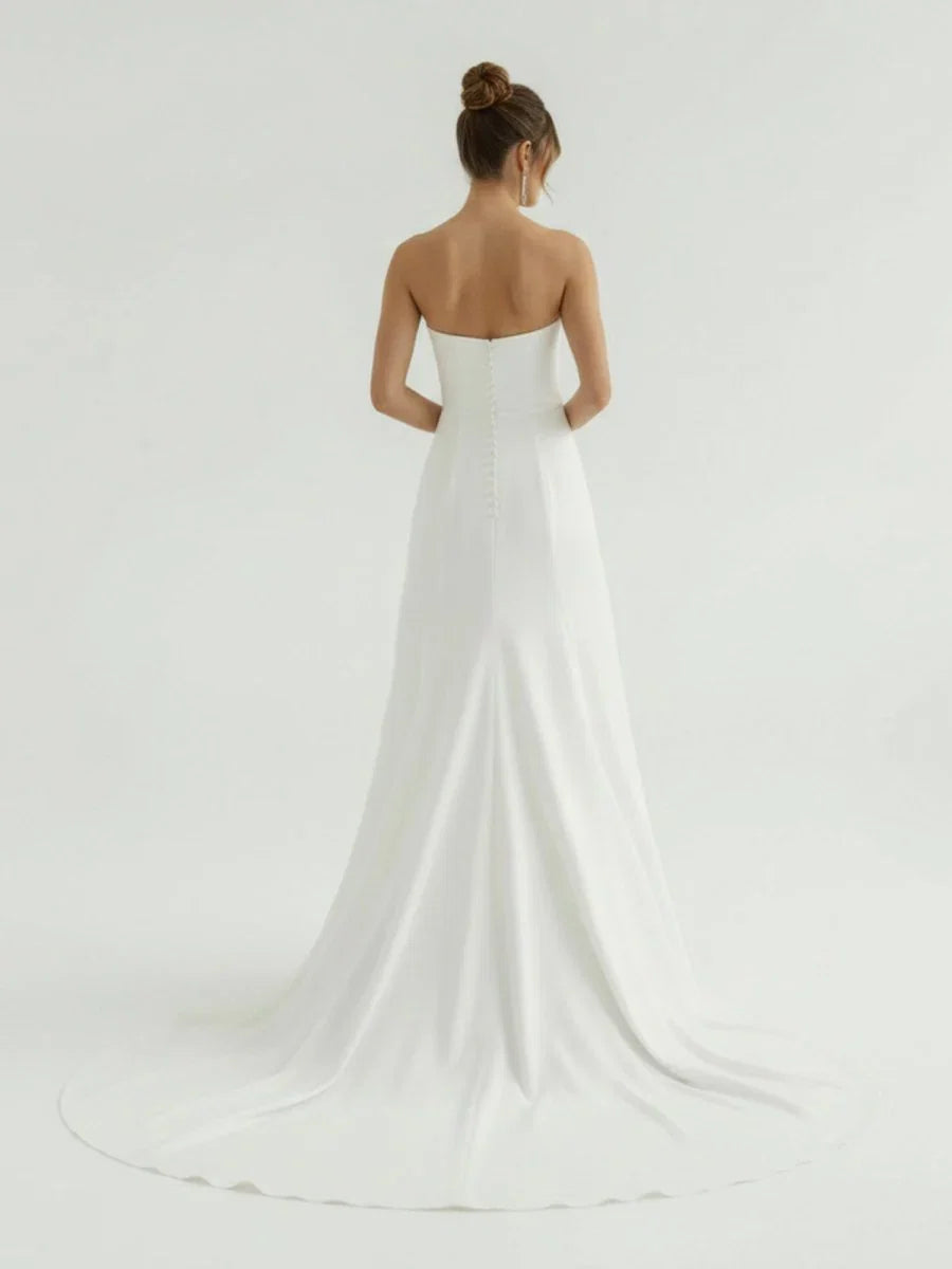 Mermaid Strapless Satin Long Wedding Dress With Slit