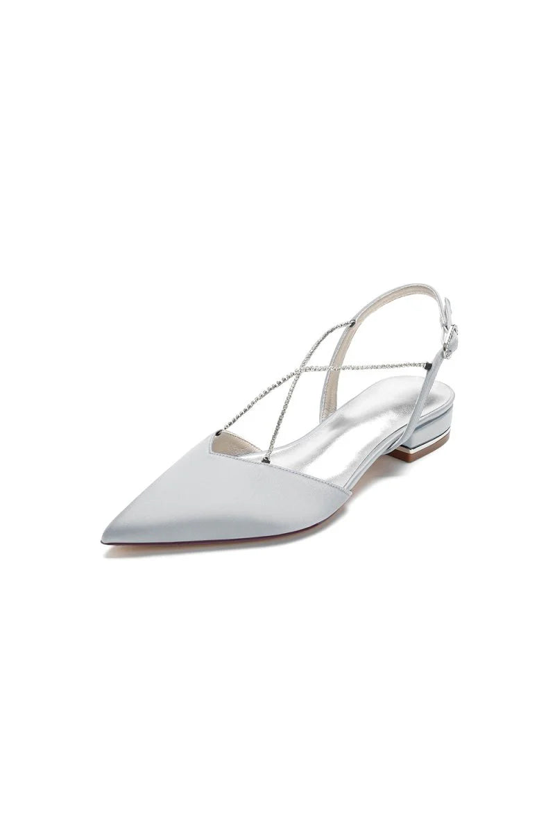 Satin Pointed Toe Beading Buckle Kitten Heels