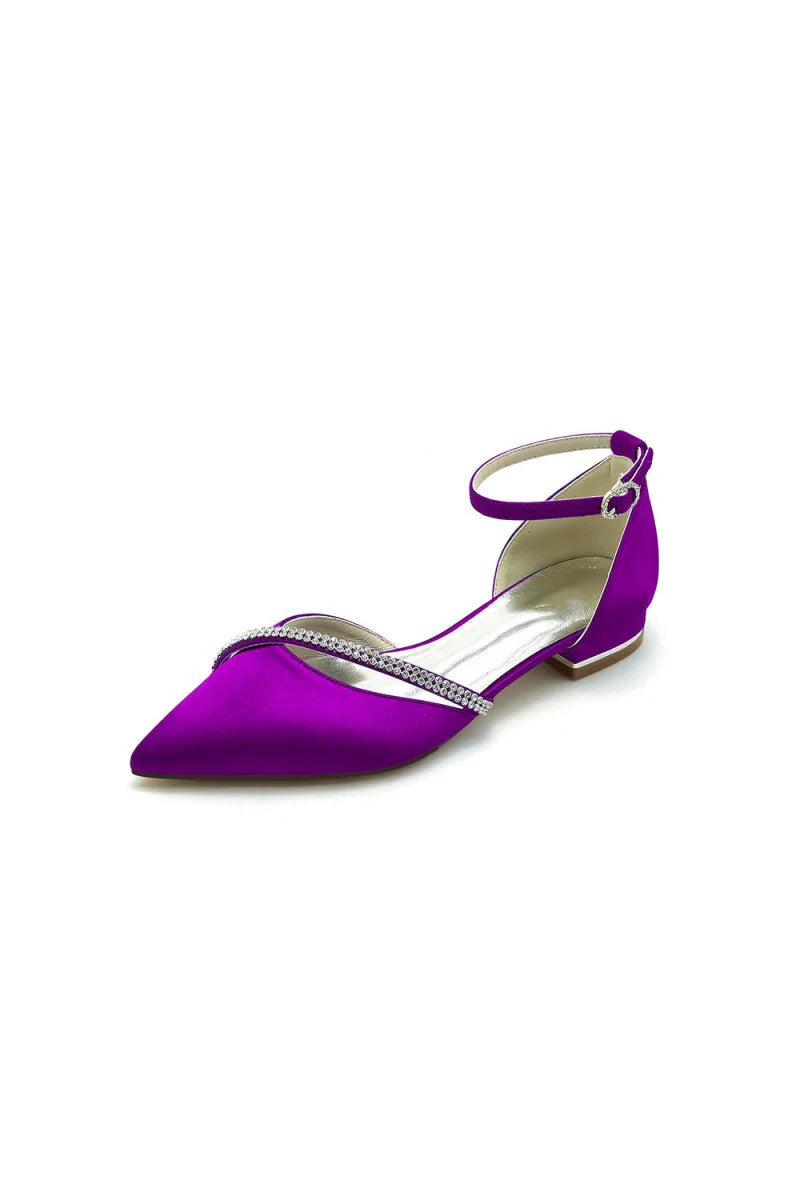Pointed Toe Beaded Ankle Strap Kitten Heels