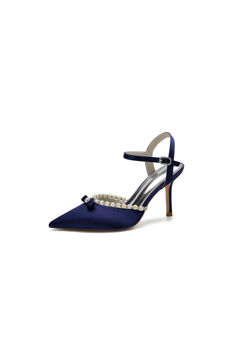 Pearl Cocktail Pointed Toe Buckle Strap Heels