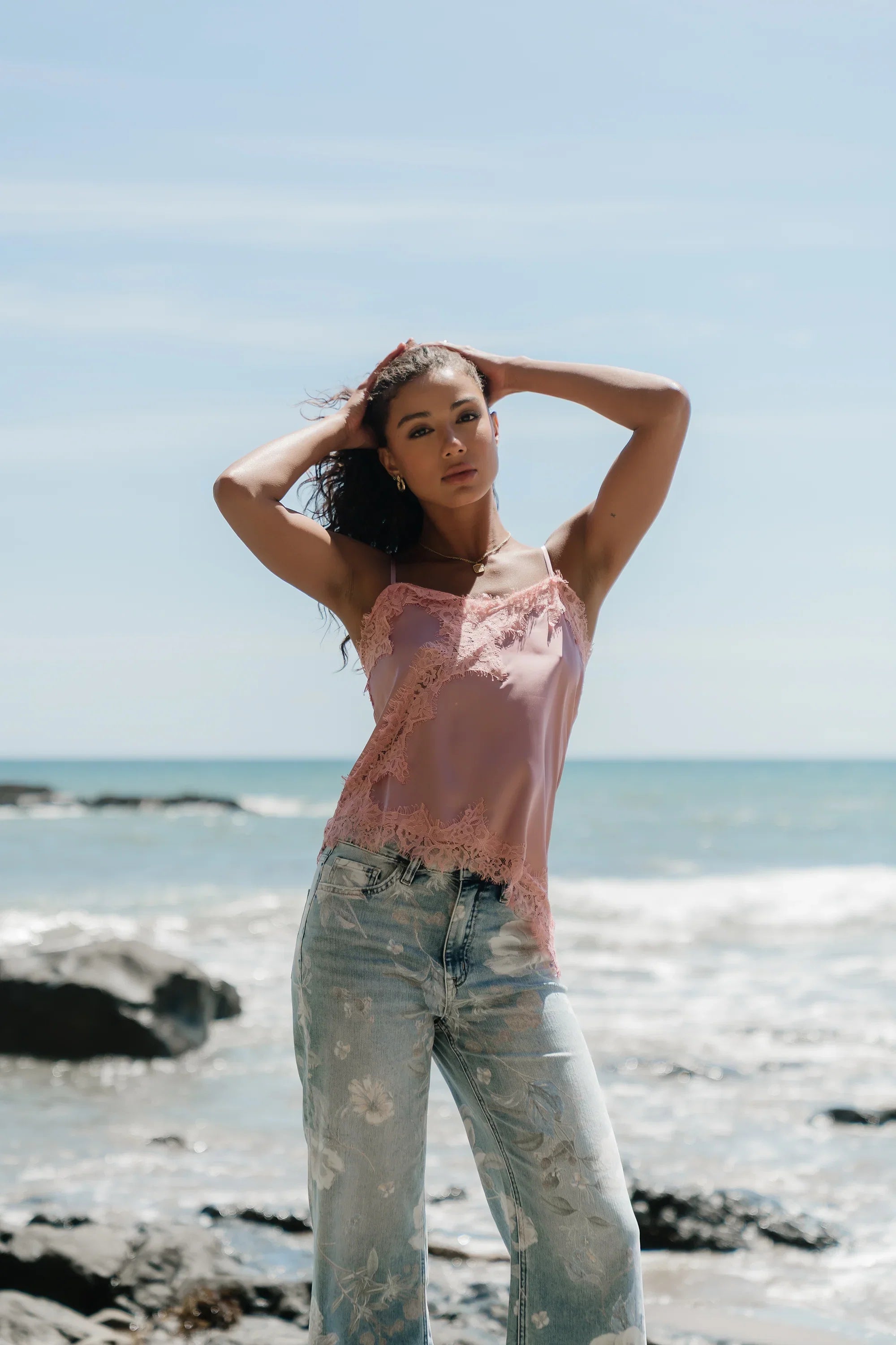 Berkley Lace Trim Tank in Mauve