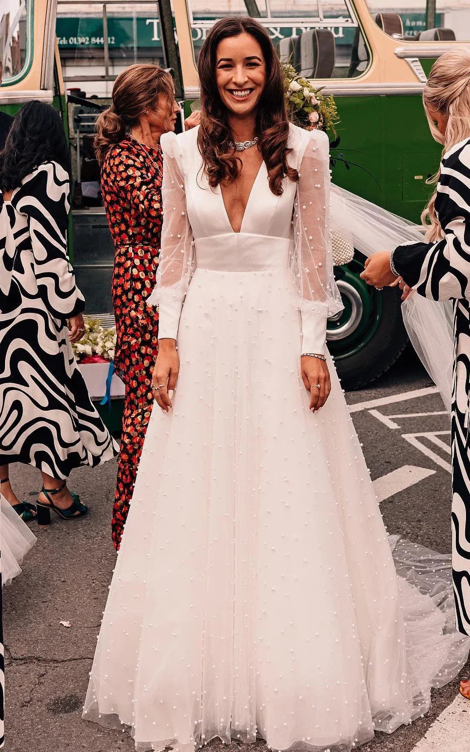Plunging Neckline A Line Lace Casual Wedding Dress With Open Back And Beading