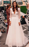Plunging Neckline A Line Lace Casual Wedding Dress With Open Back And Beading