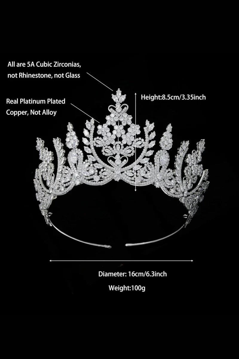 Silver Cubic Zirconia Tall Queen Round Tiara