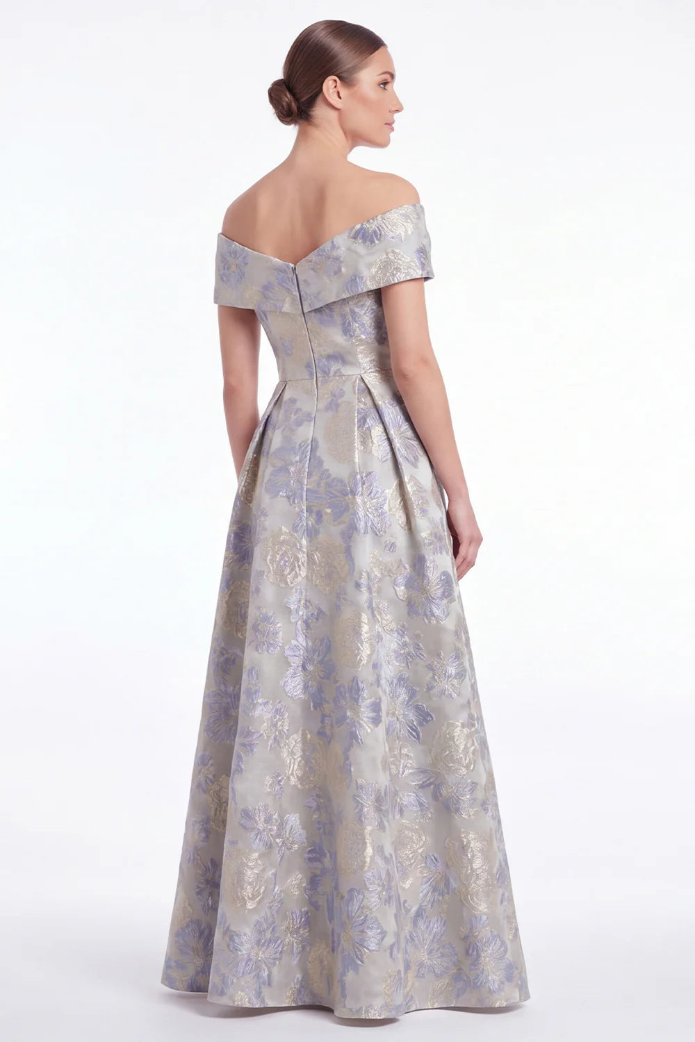 Off the Shoulder A Line Blue Floral Jacquard Mother of the Bride Dress
