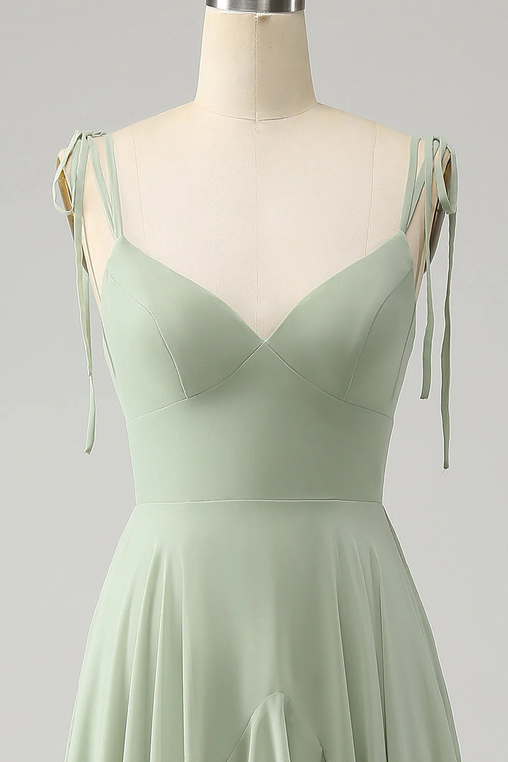 Elegant Matcha A Line High Low Hem Chiffon Long Bridesmaid Dress with Ruffles