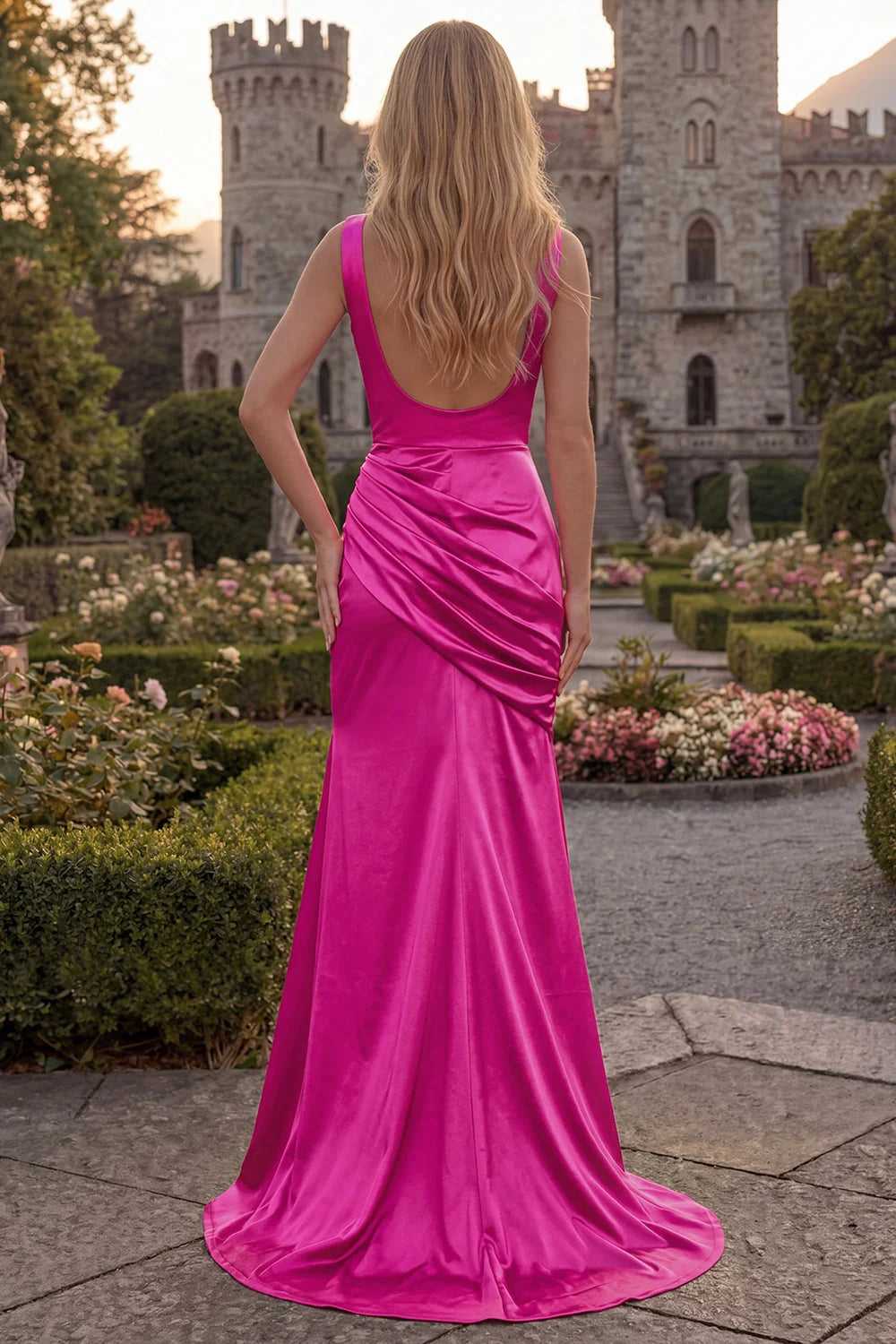 Dark Green Cowl Neck Mermaid Satin Prom Dress with Slit