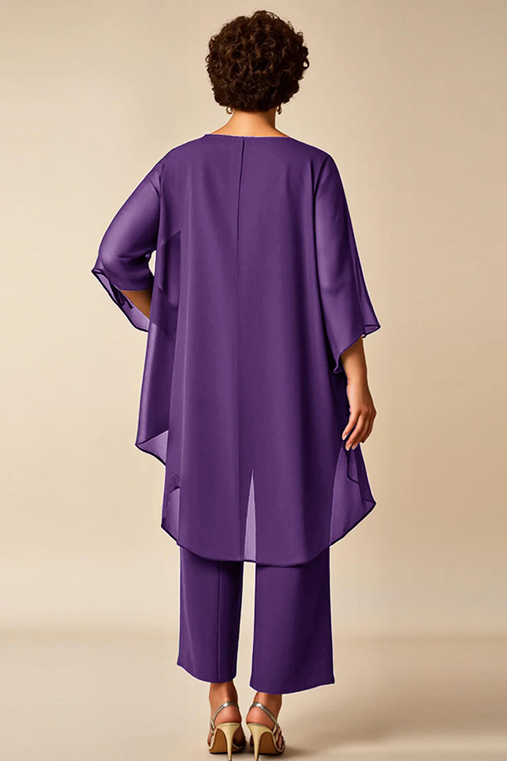 Dusty Rose 2 Piece Round Neck Chiffon Mother of the Bride Pant Suits