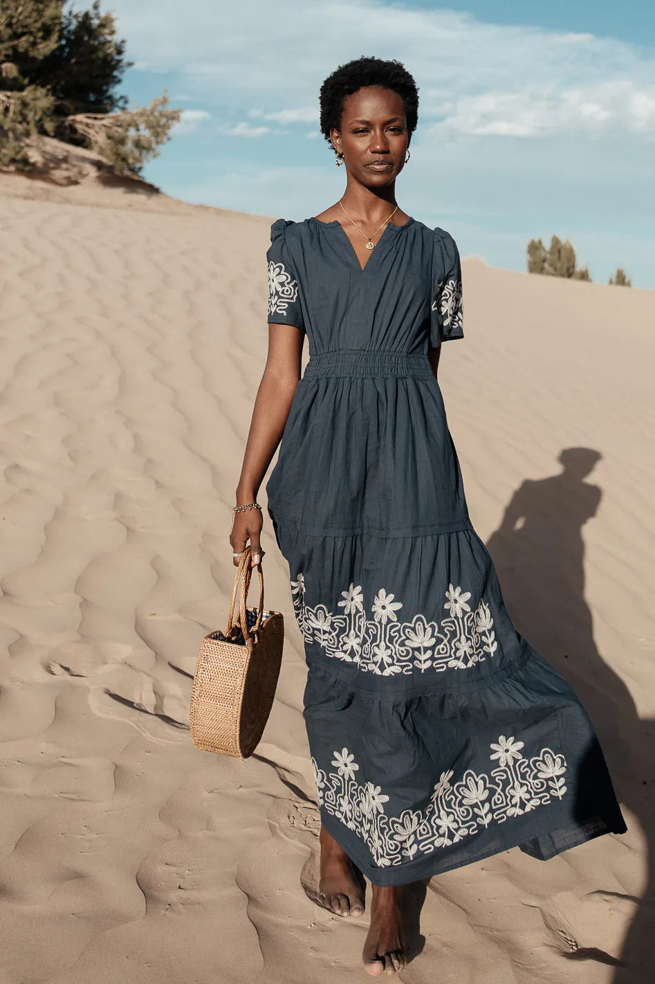 Isabeau Embroidered Maxi Dress in Navy FINAL SALE