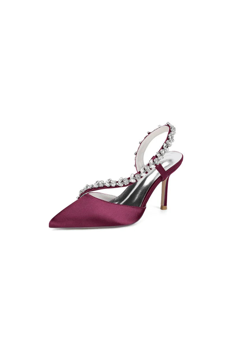 White Satin High Heels with Crystal Embellishments