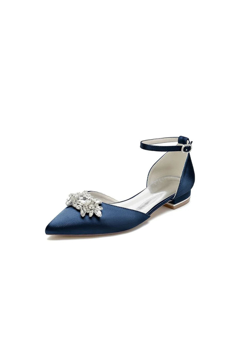 Pointed Toe Rhinestone Ankle Strap Kitten Heels