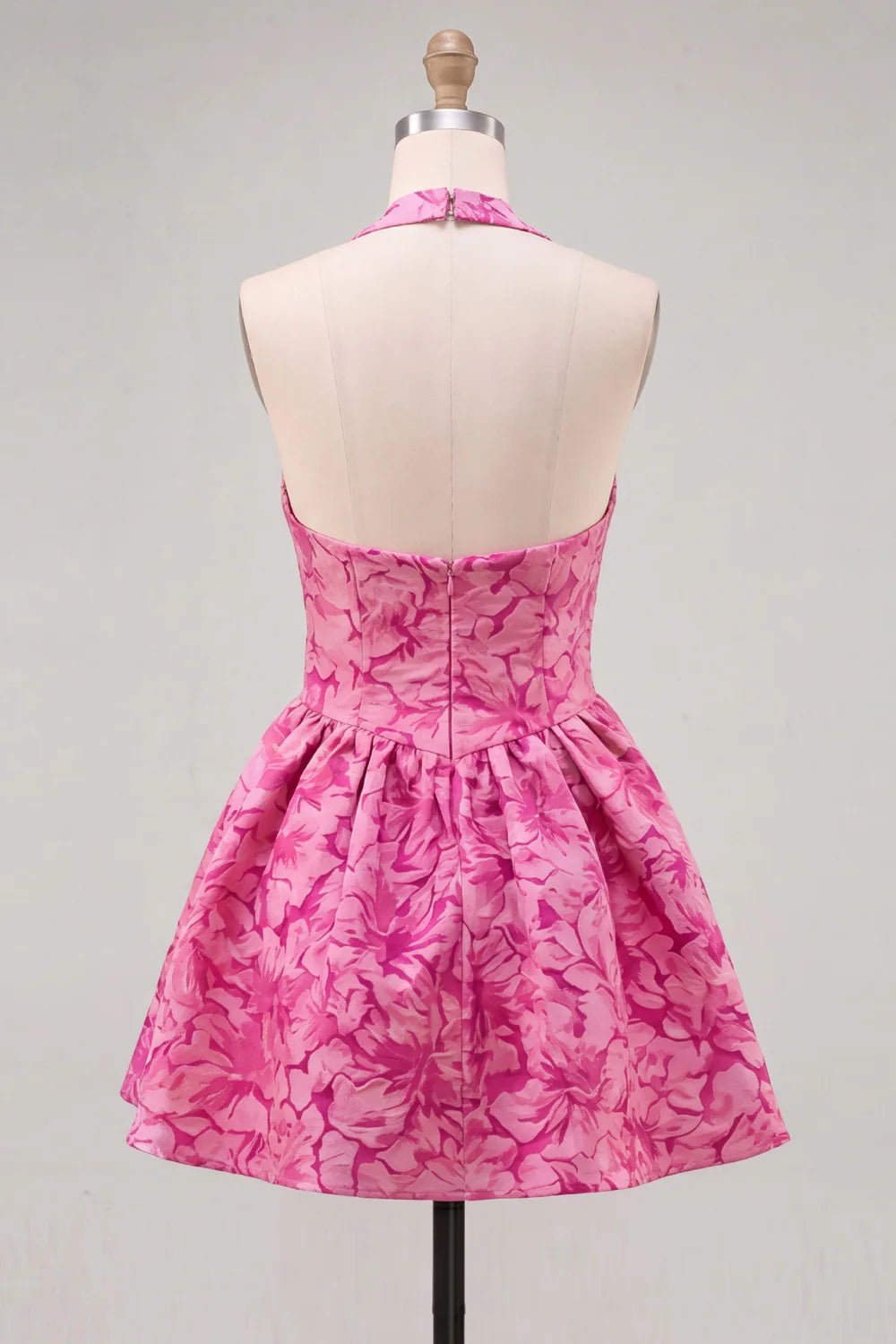 Halter Yellow Jacquard A Line Short Homecoming Dress