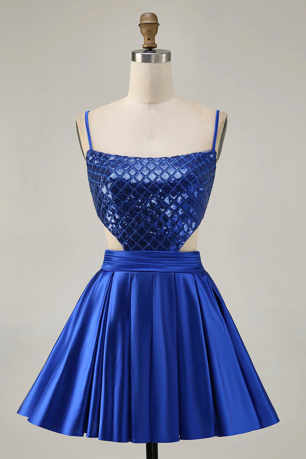 Sparkly Royal Blue A Line Cut Out Sequins Short Homecoming Dress
