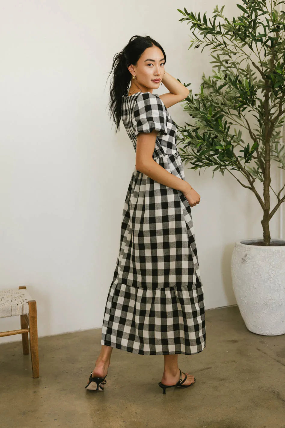 Jenna Gingham Maxi Dress in Black FINAL SALE