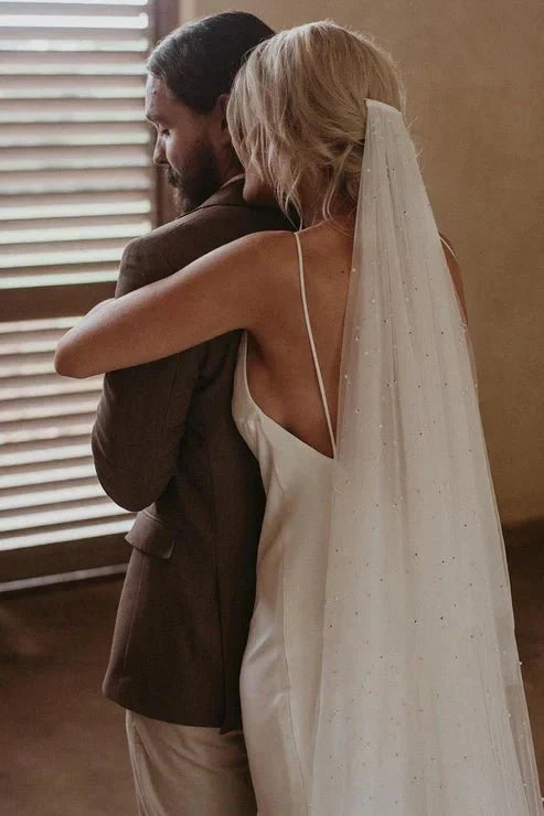 Spaghetti Straps V neck Simple Beach Wedding Dress