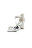Open Toe Rhinestone Beaded Ankle Strap Chunky Heels