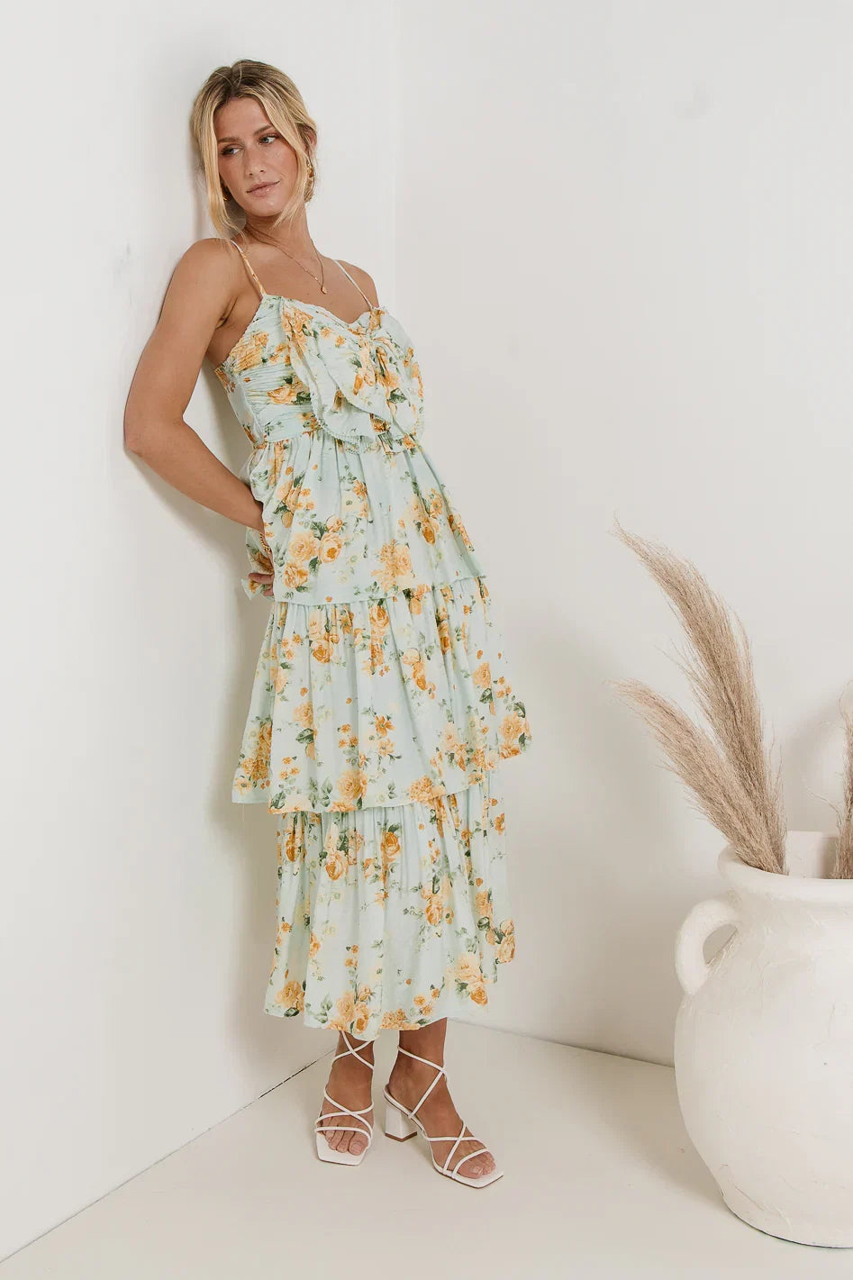 Ava Floral Midi Dress in Sage FINAL SALE