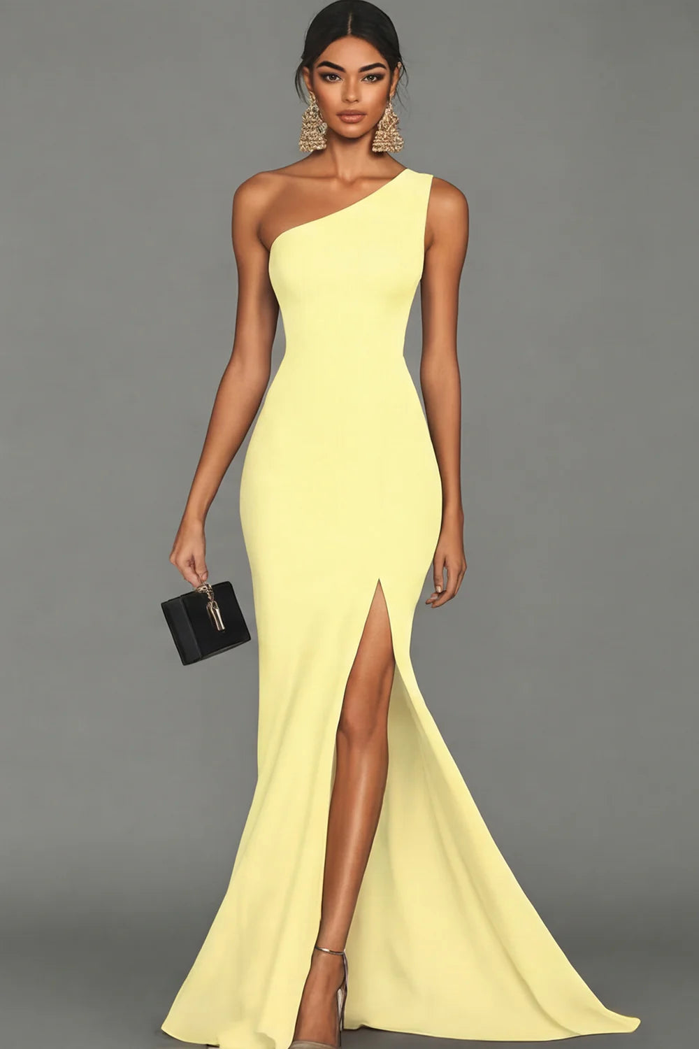 Black Mermaid One Shoulder Long Formal Dress with Slit
