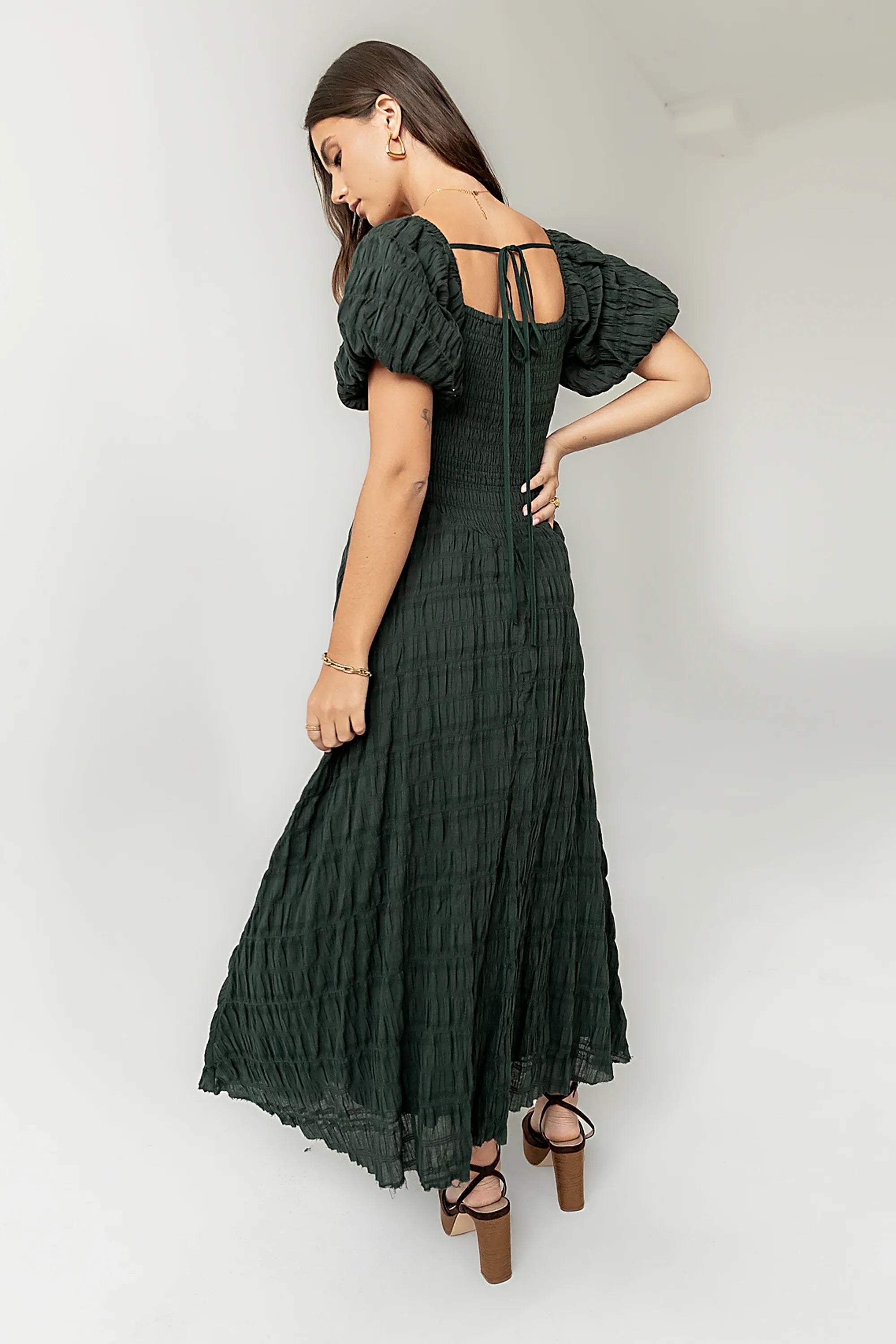 Beckie Smocked Maxi Dress in Green FINAL SALE