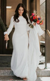 Modest Simple Mermaid Spandex Bateau Long Sleeve Wedding Dress