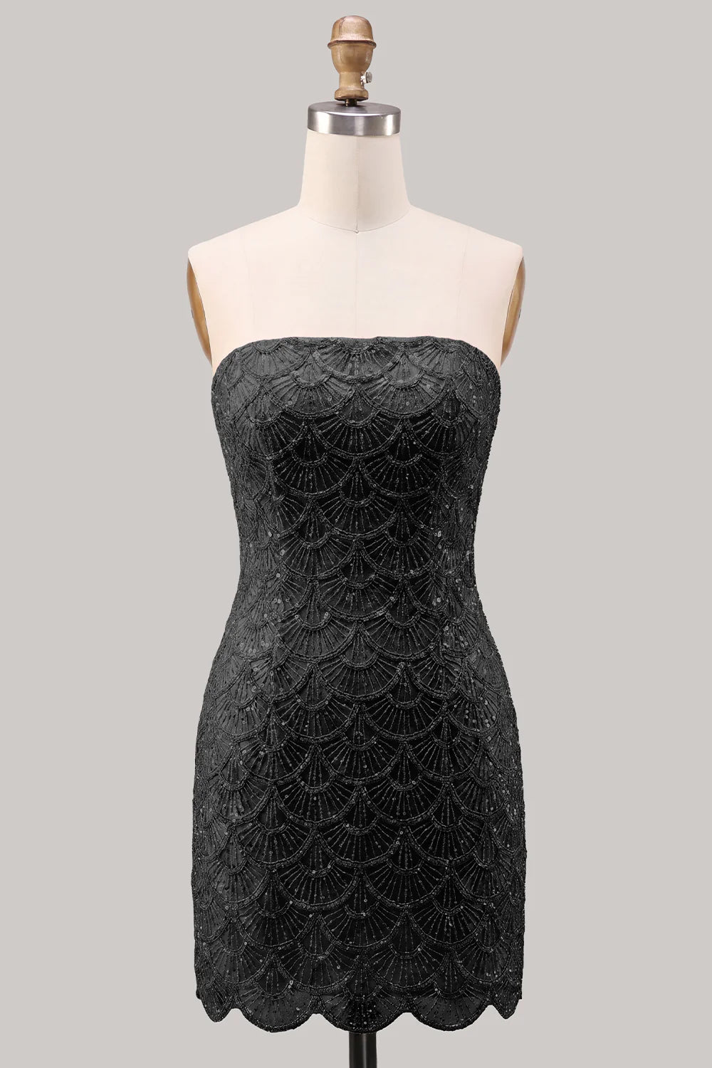 Sparkly Pink Strapless Bodycon Homecoming Dress with Lace up Back