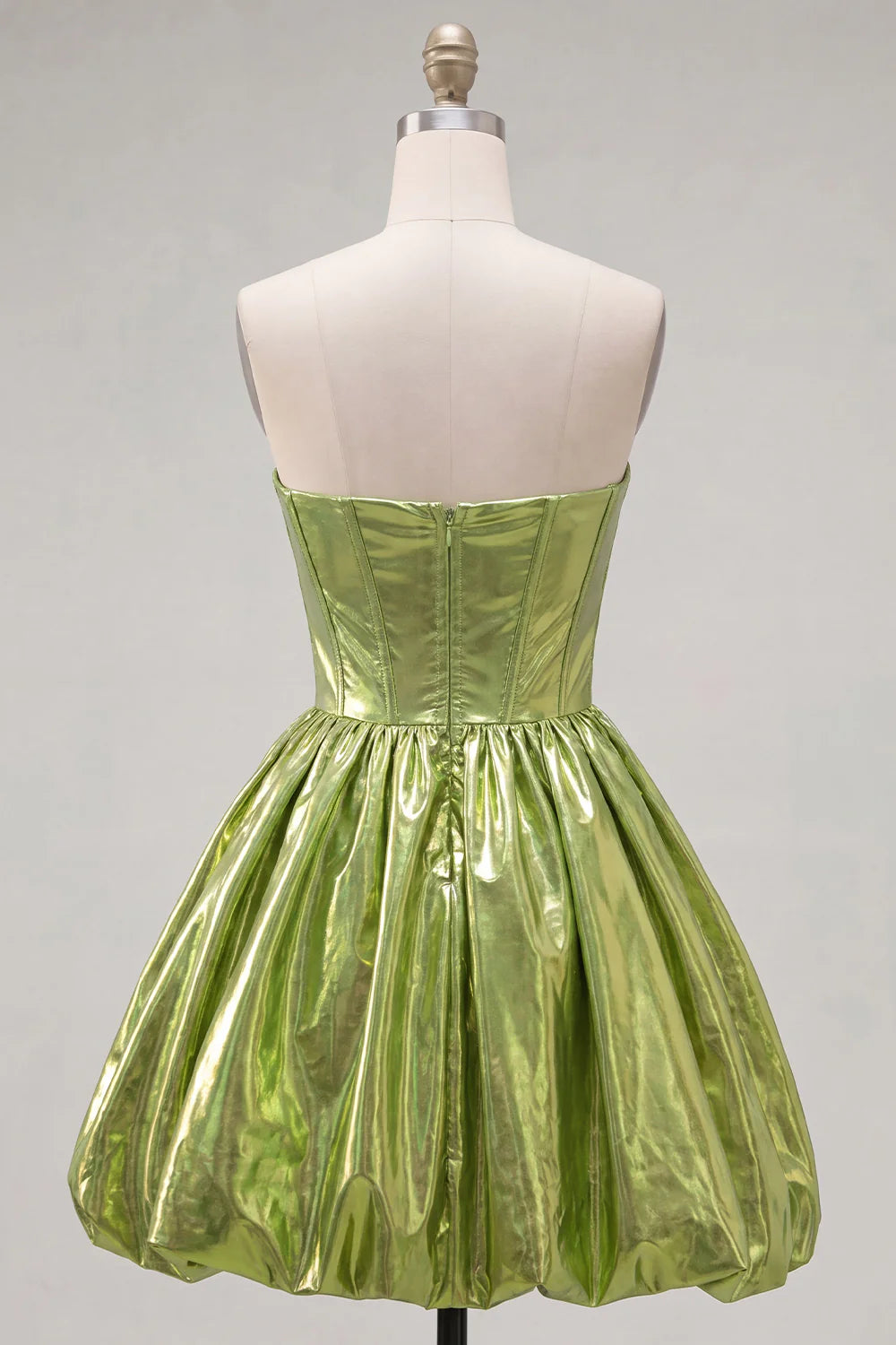 Green Strapless A Line Corset Metallic Satin Mini Homecoming Dress