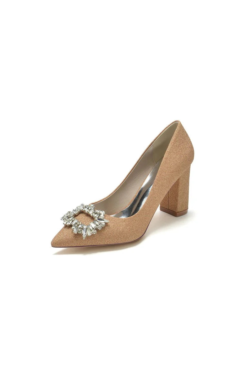 Gold Crystal Pumps with Rhinestone
