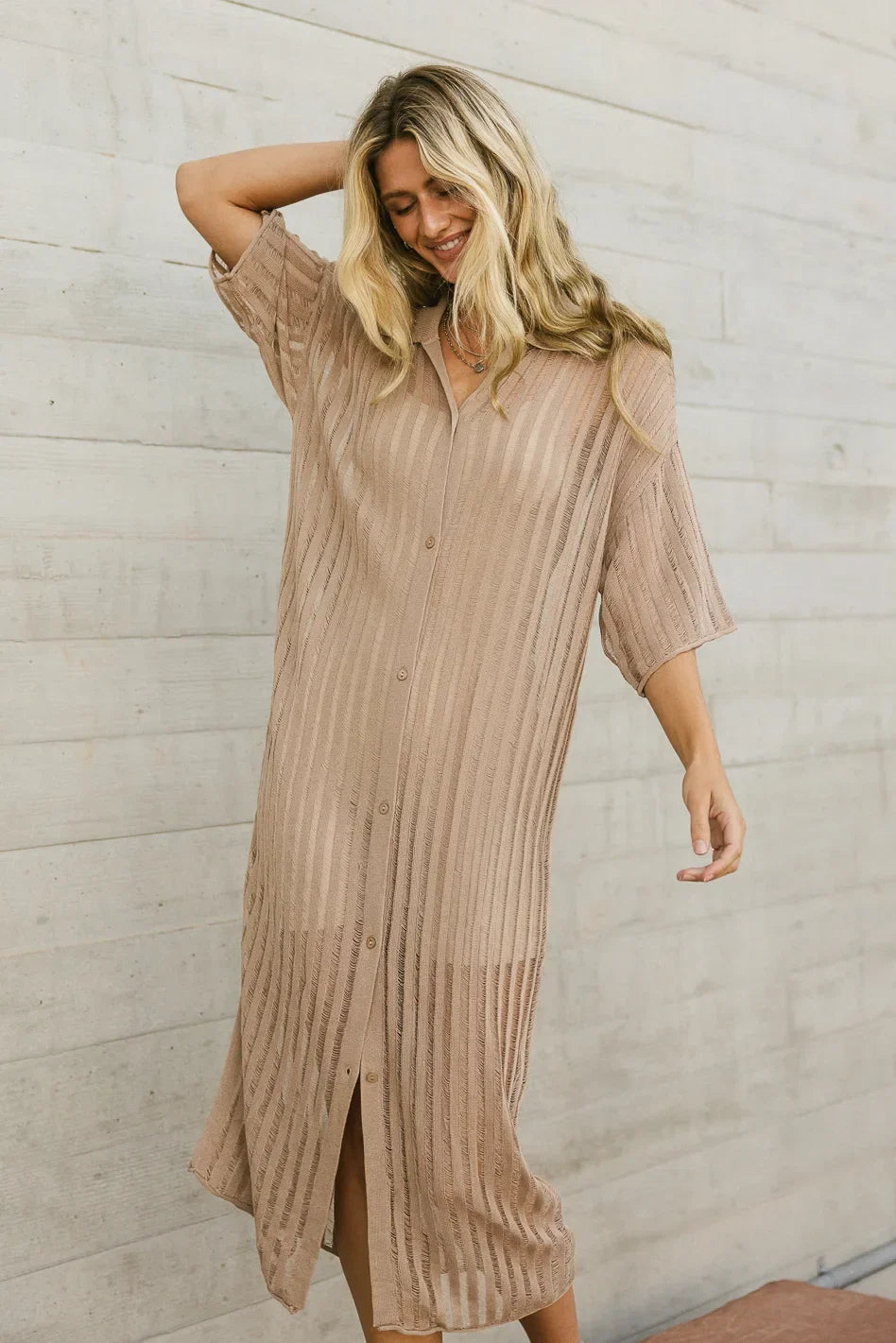 Venetia Sheer Midi Dress in Nude FINAL SALE